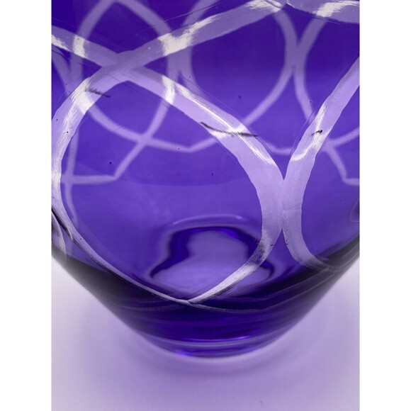 Amethyst Purple Glass Flashed Etched Glass Bowl/Vase 5" dia. 6" ht. - Picture 5 of 5